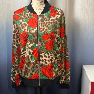 Ashley Sport Floral Leopard Print Women's Bomber Track Jacket